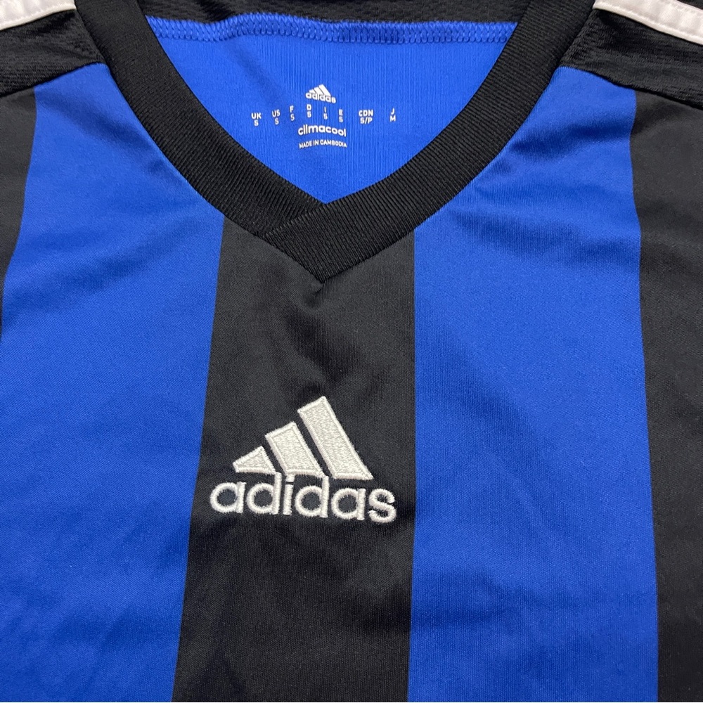 Adidas Men's Football Jersey Shirt Sport Striped Blue/Black Size Small - Picture 2 of 8
